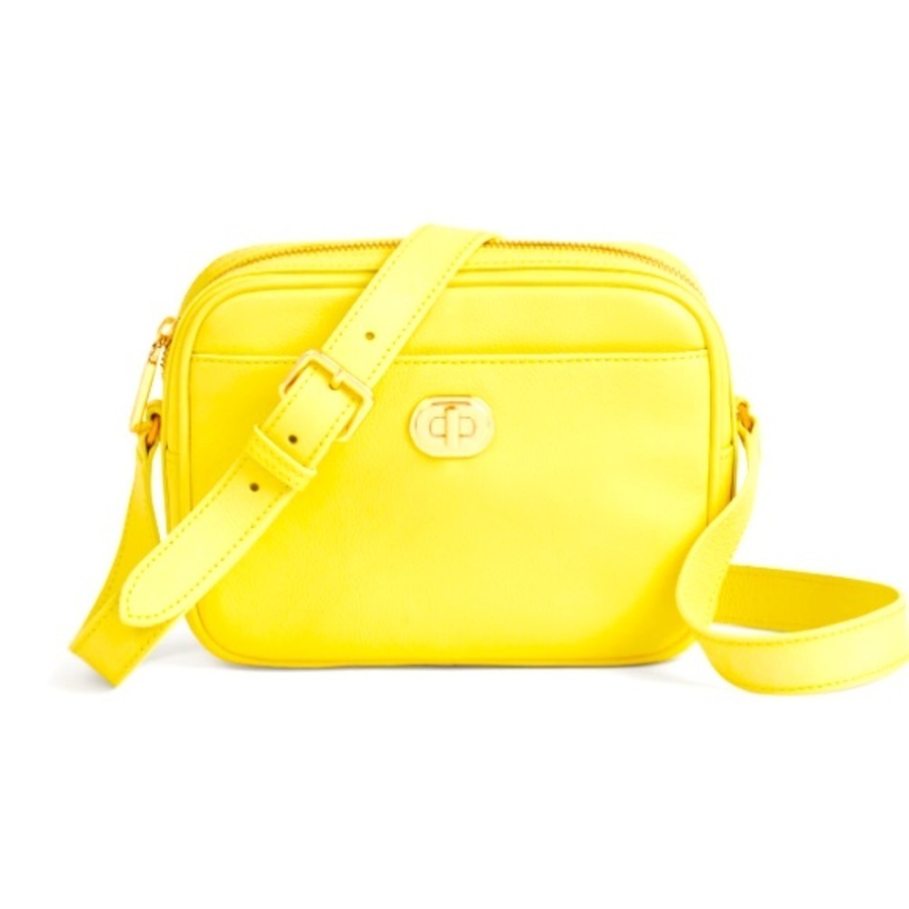 Talbots NWOT Pebbled  Napa Yellow Leather Turnlock Camera Bag/Crossbody!